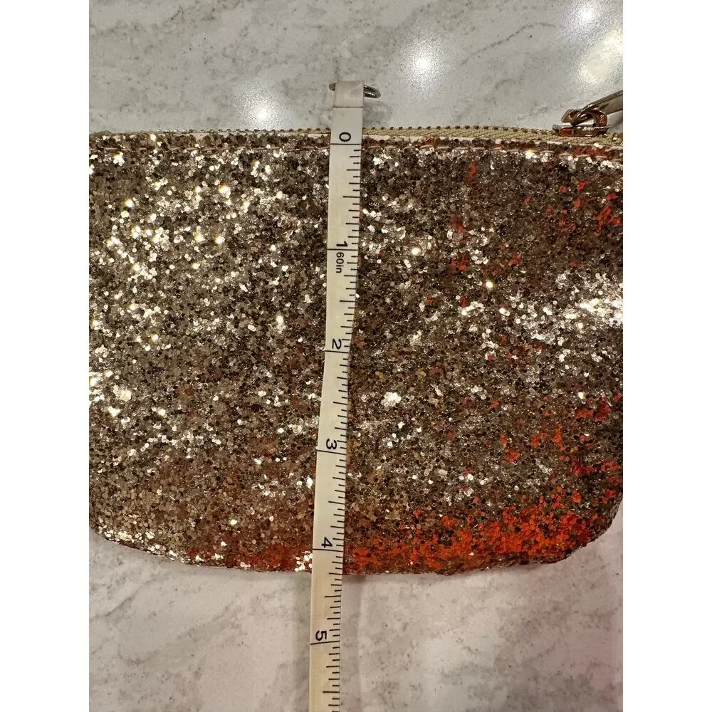 EUC Gold Glitter Wristlet Pouch Clutch, Sparkly Zip Top Metallic Gold